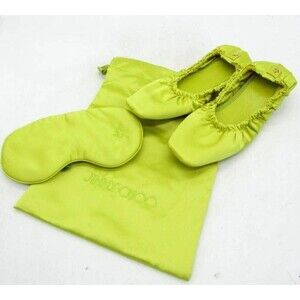 Jimmy Choo Bardo Flat Satin Slippers w Silk Eye Mask Gift Set Lime Green EU 36 6